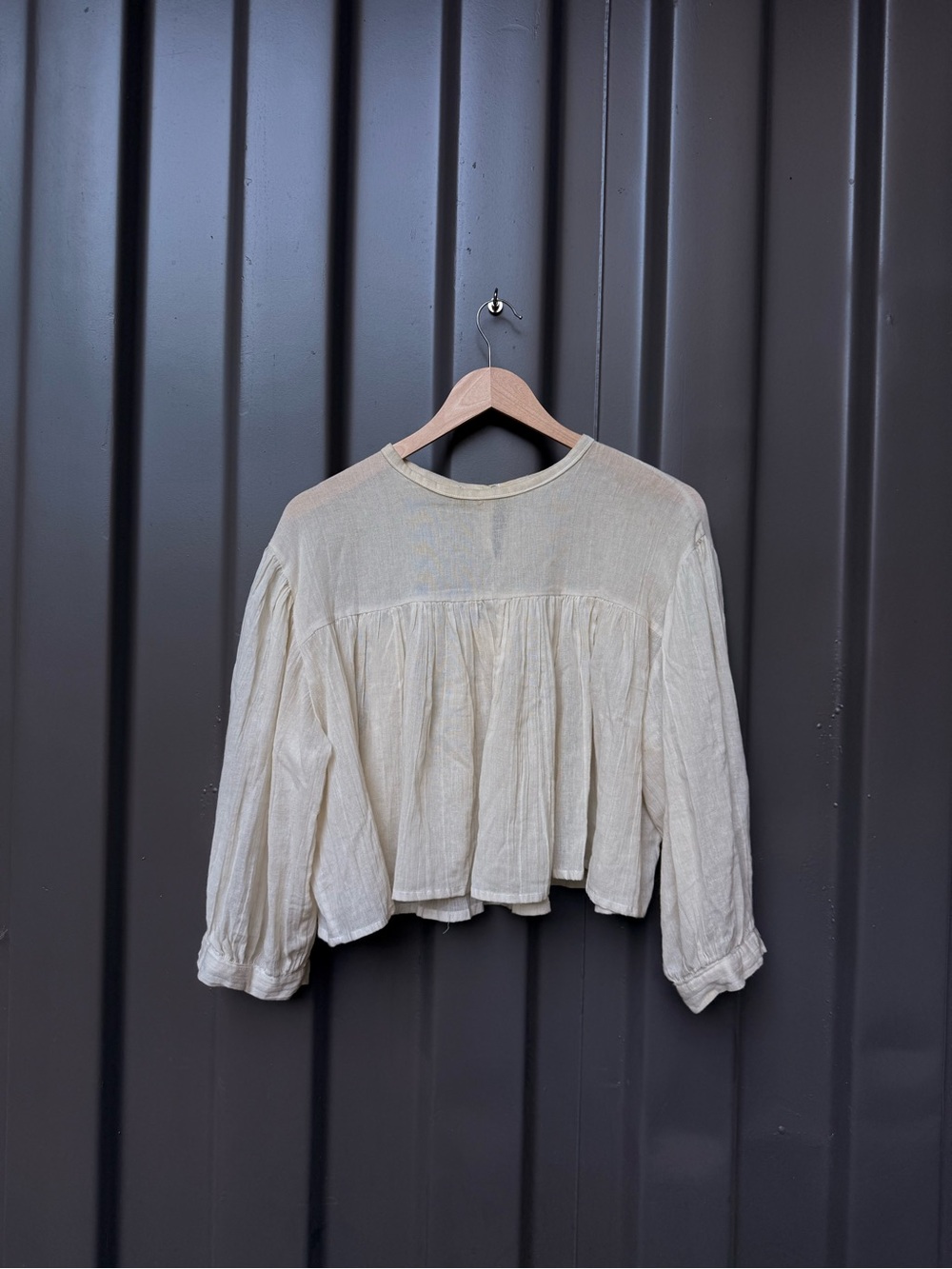 Relaxed Cream Peasant Blouse with metal star and moon buttons